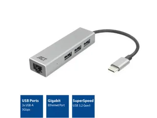Hub ACT USB-C 3.0 3x USB-A Gigabit ethernet - 3