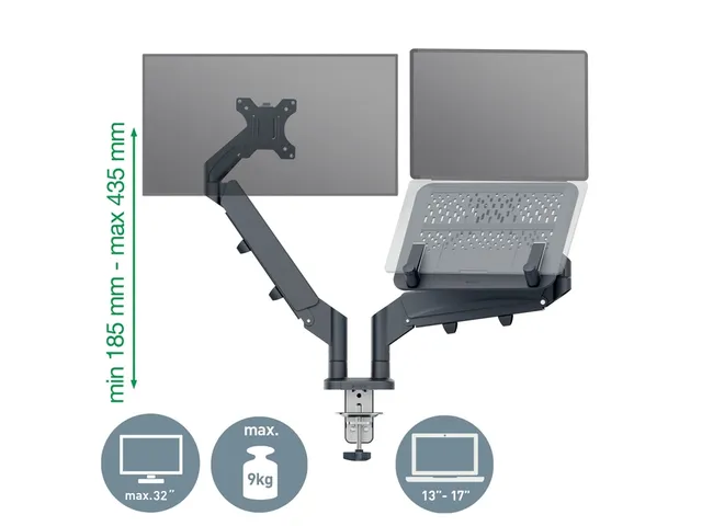 Monitor- en laptoparm Leitz Ergo ruimtebesparend dubbel donkergrijs
