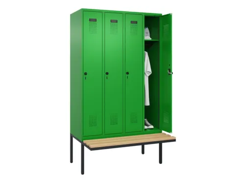 locker met bank,HxBxD 2120x1200x815mm,4vak,vak B 300mm,draaigrendel