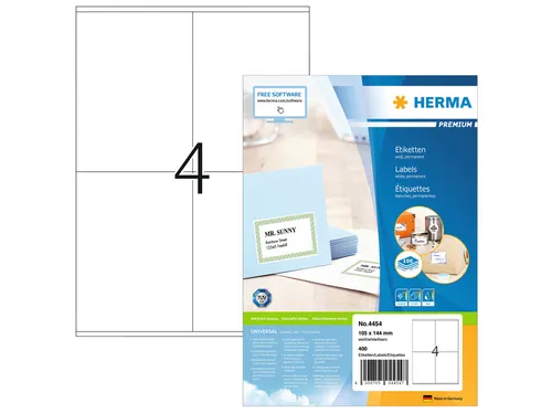 HERMA 4454 Premium etiketten A4 105x144mm Wit 400 stuks