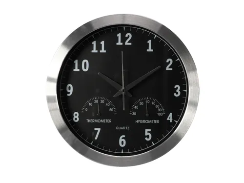 Aluminium Wandklok Met Thermometer & Hygrometer Ø 35,5cm cijfers