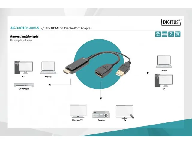 HDMI-adapter type HDMI DP M/M 0,3m ext. Voeding 4K@30Hz zwart