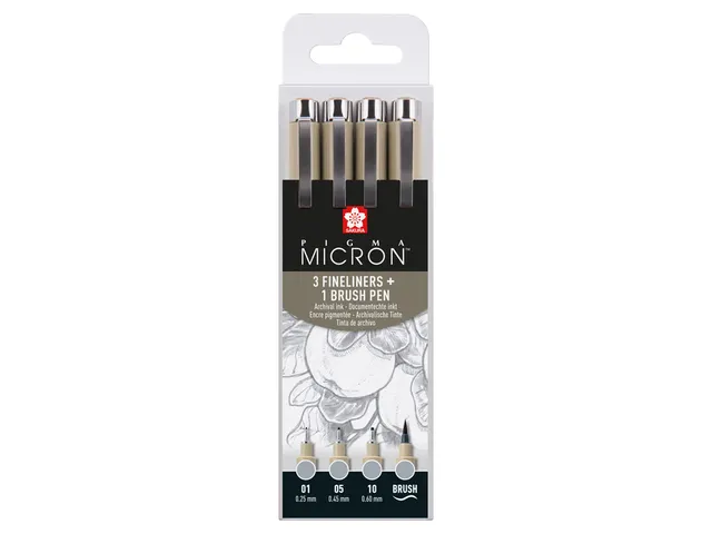 Fineliner Sakura Pigma Micron lichtgrijs set 4 maten
