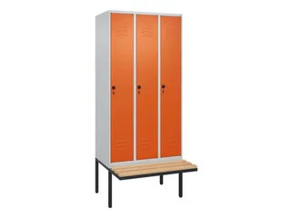 locker met bank,HxBxD 2120x900x815mm,3vak,vak B 300mm,draaigrendel - 1