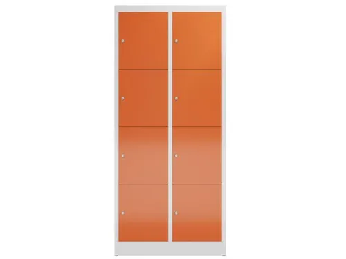 Lockerkast 1800x800x500mm 2x4 vakken cilinderslot, sokkel, RAL3000