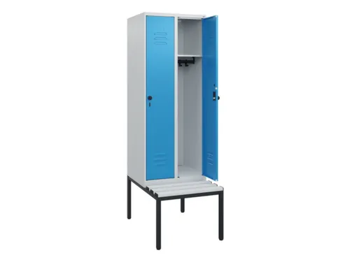 locker met bank,HxBxD 1950x600x815mm,2vak,vak B 300mm,draaigrendel