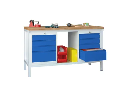 Werkbank 900x1500x700mm 8laden Frame/behuizing Ral7035 Front Ral5010