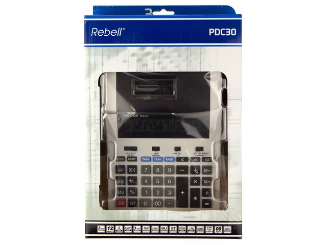 Calculator Rebell-PDC30-WB wit-zwart print