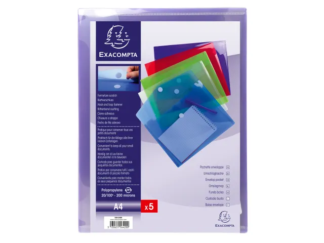 Envelop tas klittenband PP A4 Assorti pak à 5 stuks