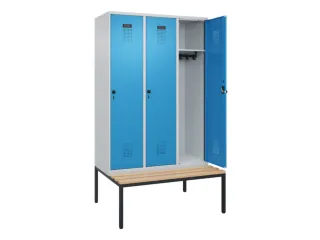 locker met bank,HxBxD 2120x1200x815mm,3vak,vak B 400mm,draaigrendel - 2
