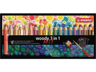 Kleurpotloden STABILO 880 woody 3 in 1 Arty + slijper+penseel ass 18st - 1