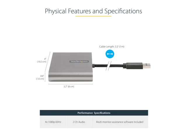 USB 3.0 naar 4x HDMI Adapter, Externe Video & Grafische Kaart, USB Typ