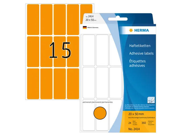 HERMA 2414 Universele etiketten 20x50mm Fluor Oranje 360 stuks