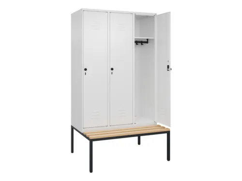 locker met bank,HxBxD 2120x1200x815mm,3vak,vak B 400mm,draaigrendel