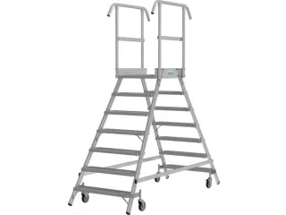 bordestrap,verrijdbaar,bordes H 1,7m,2x7treden m. R13-laag,aluminium - 2