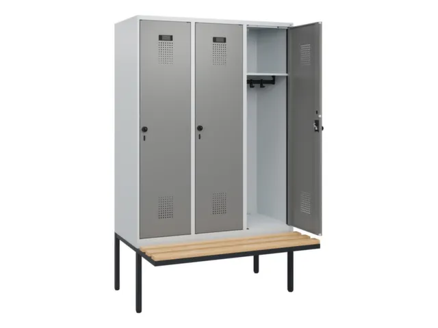 locker met bank,HxBxD 1950x1200x815mm,3vak,vak B 400mm,draaigrendel