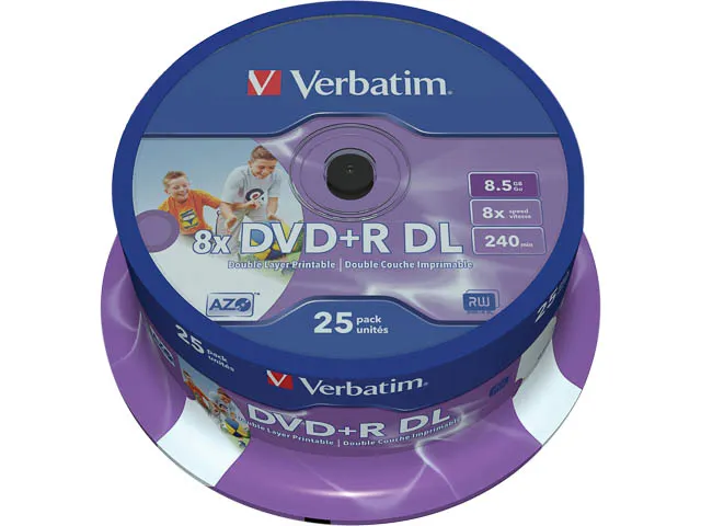 DVD+R Double Layer Wide Inkjet Printable 8.5gb 25 Stuks