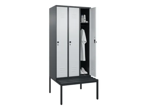 locker met bank,HxBxD 2120x900x815mm,3vak,vak B 300mm,draaigrendel