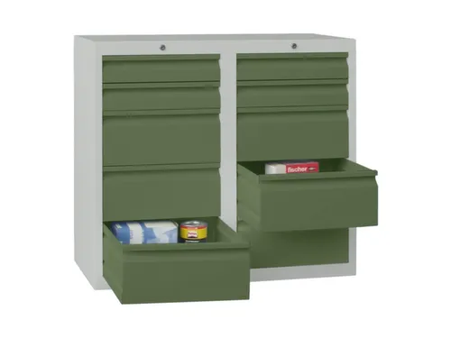 ladekast HxBxD 900x1000x500mm 10laden RAL7035 front RAL6011