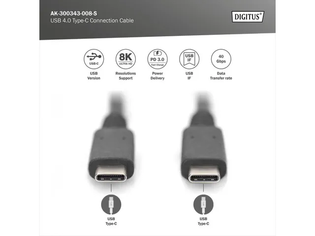 USB 4.0-aansluitkabel Type-C - Type-C max. resolutie 8K@60Hz 1m Zwart