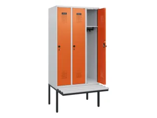 locker met bank,HxBxD 1950x900x815mm,3vak,vak B 300mm,draaigrendel - 1