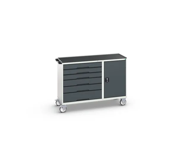 montagetafel,HxBxD 965x1300x550mm,staalblad,uitrusting: 6laden,kast