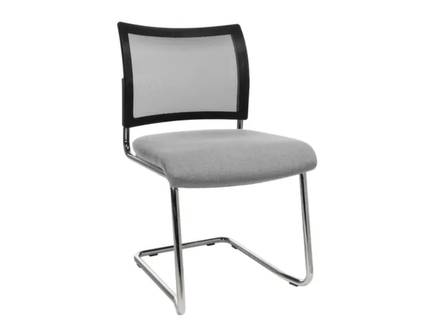 Bezoekersstoel Zitting Stof Lichtgrijs Rugleuning Netbekleding Zwart
