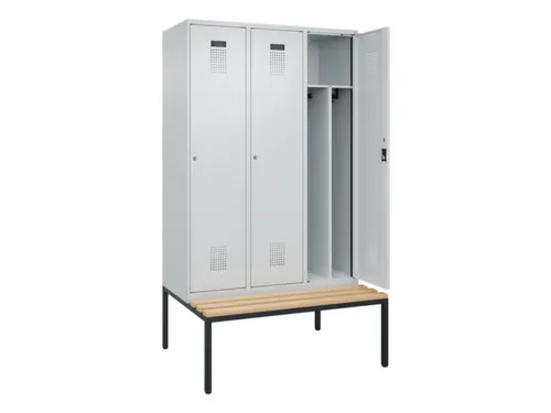 locker met bank,voor scheiding van kleding,HxBxD 2120x1200x815mm,3vak