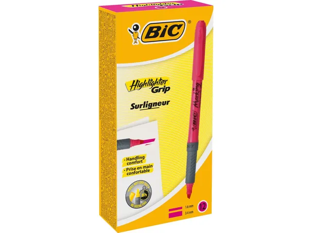Surligneur Bic Bic Highlighter Grip rose 12 pièces