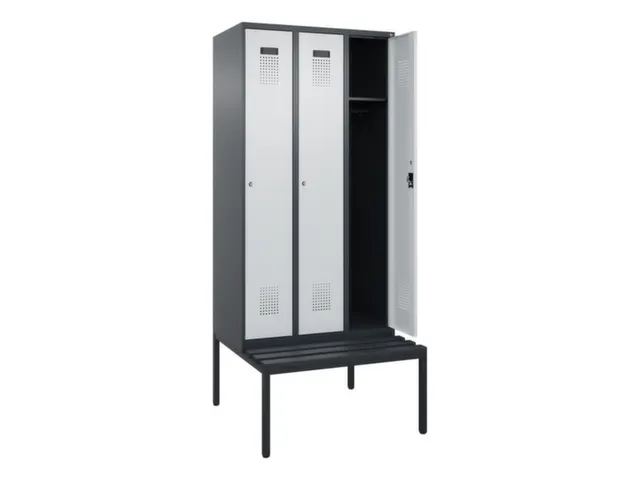 locker met bank,HxBxD 2120x900x815mm,3vak,vak B 300mm,cilinderslot