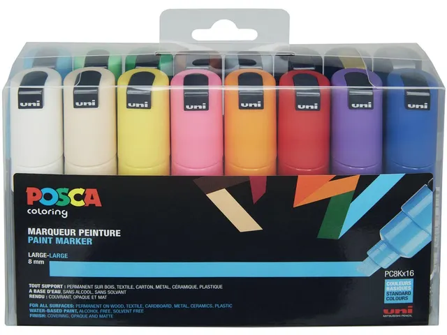 Posca Paintmarker PC-8K Brede punt 16 Stuks Assorti kleuren
