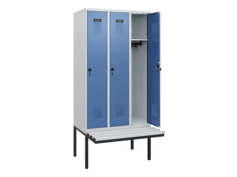 locker met bank,HxBxD 1950x900x815mm,3vak,vak B 300mm,draaigrendel