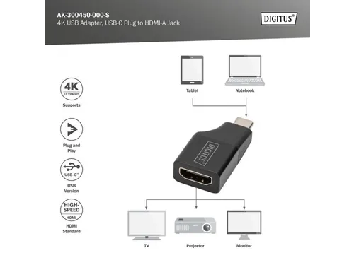 4K USB-adapter USB-C/mannelijk naar HDMI A/vrouwelijk