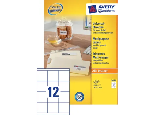 Etiket Avery Zweckform 3661 70x67.7mm wit 1200stuks