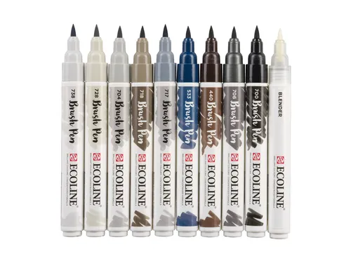 Brushpen Talens Ecoline set à 10 stuks grijs