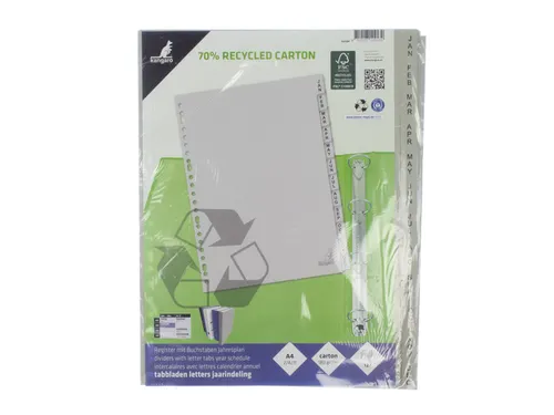 Tabblad Kangaro A4 180 gr grijs karton 23-gaats 12-delig jan-dec