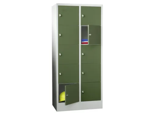 lockerkast,HxBxD 1850x800x500mm,2x5vakken,RAL7035,front RAL6011