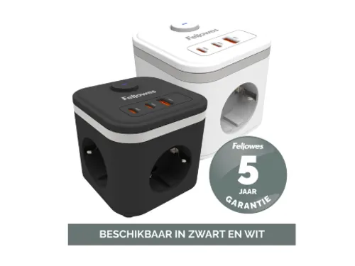 Stekkerblok Fellowes Power Cube F 3-voudig 1xUSB A 2xUSB C 2m wit