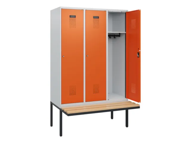 locker met bank,HxBxD 1950x1200x815mm,3vak,vak B 400mm,cilinderslot