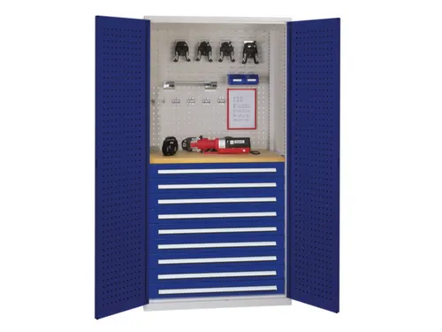 Materiaalkast Geperf. Deuren 1950x1000x600mm 9laden Werkbank Ral5010
