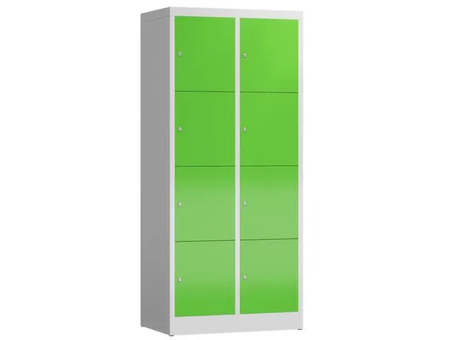 Lockerkast 1800x800x500mm 2x4 vakken cilinderslot, sokkel, RAL6018