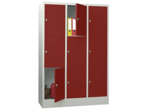 lockerkast,HxBxD 1850x1200x500mm,3x3vakken,RAL7035,front RAL3000