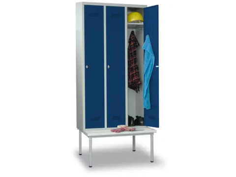 locker met bank,HxBxD 2150x1200x500mm,3vak,RAL7035,front RAL5010