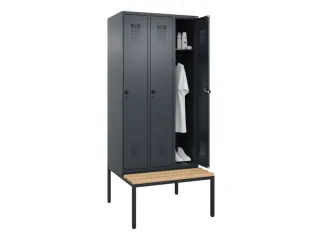 locker met bank,HxBxD 2120x900x815mm,3vak,vak B 300mm,draaigrendel - 1
