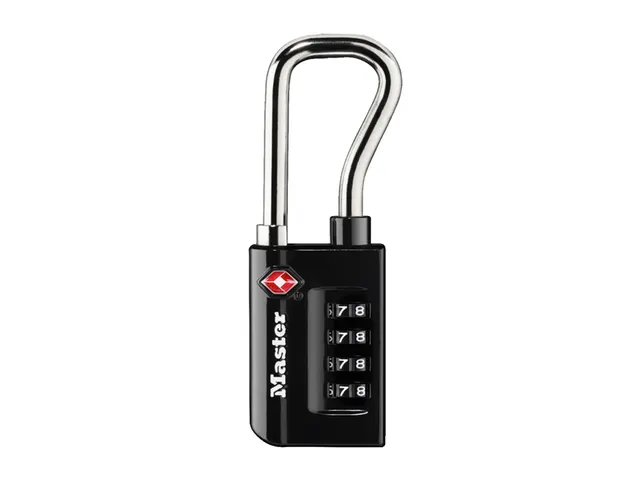 Hangslot Masterlock 4-cijfer combinatie TSA lange beugel zwart 35mm