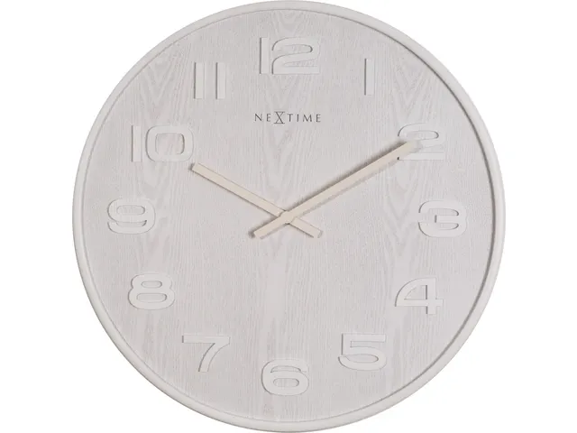 Wandklok Nextime dia. 53 x 3 cm, hout, wit, 'Wood Wood Big'