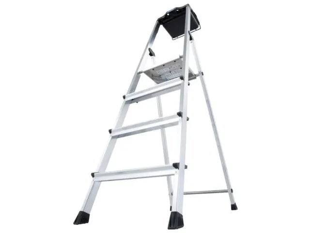 trapladder,eenzijdig,4treden,bordes m. antislip elementen,balk L 1,6m