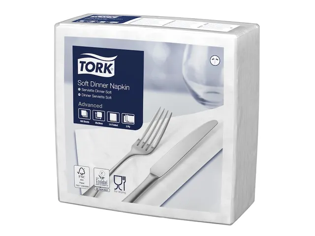 Serviette Soft dinner 3 épaisseurs 39x39cm pli 1/4 blanc
