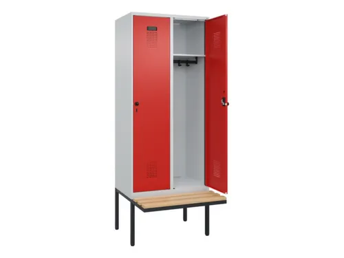 locker met bank,HxBxD 2120x800x815mm,2vak,vak B 400mm,draaigrendel