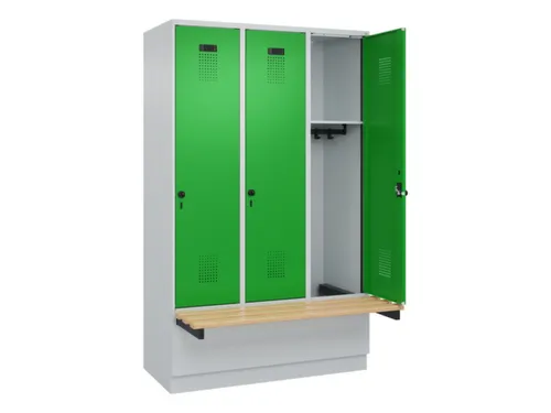 locker met bank,HxBxD 1950x1200x815mm,3vak,vak B 400mm,draaigrendel
